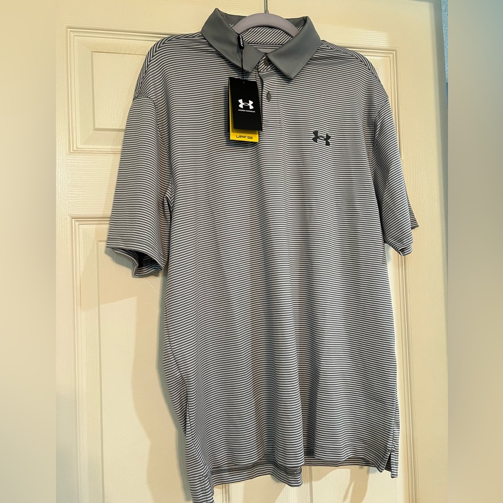 Under Armour Gray Striped Polo